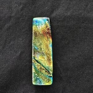 Dichroic Glass Pendant Rectangle Lots of Sparkling Gold-tone